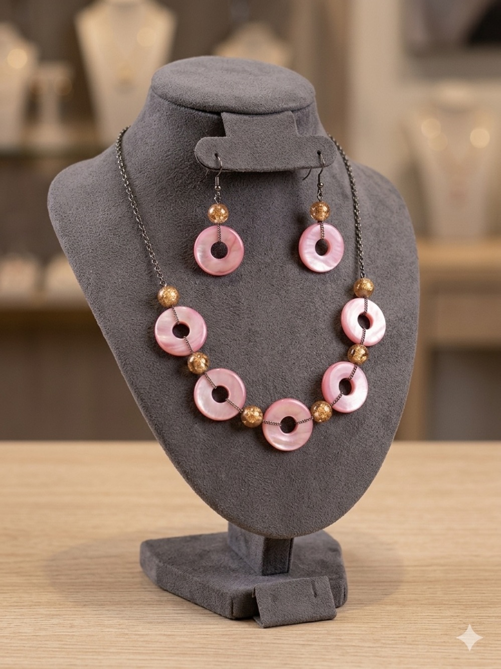 🌸 Pink Shell Disc Necklace & Earring Set 🌸